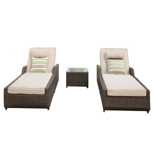 Homeroots 78" Set Of Two Brown Indoor Outdoor Chaise Lounge With Beige Cushion  Rattan 372317