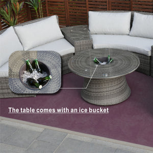Homeroots Six Piece Outdoor Black Wicker Sectional Seating Group With Beige Cushions  Wicker 372318