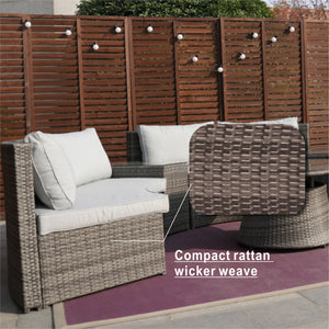 Homeroots Six Piece Outdoor Black Wicker Sectional Seating Group With Beige Cushions  Wicker 372318