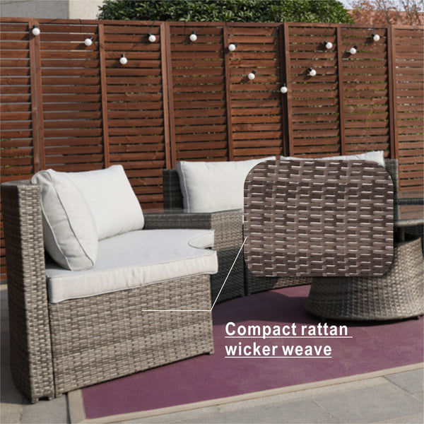 Homeroots Six Piece Outdoor Black Wicker Sectional Seating Group With Beige Cushions  Wicker 372318