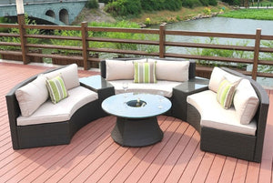 Homeroots Six Piece Outdoor Black Wicker Sectional Seating Group With Beige Cushions  Wicker 372318