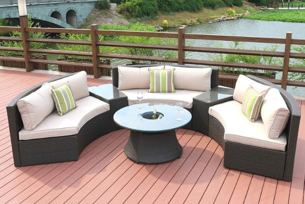 Homeroots Six Piece Outdoor Black Wicker Sectional Seating Group With Beige Cushions  Wicker 372318
