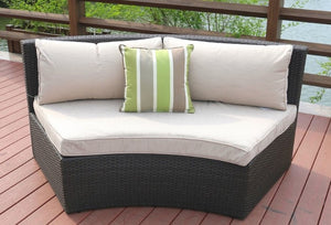 Homeroots Six Piece Outdoor Black Wicker Sectional Seating Group With Beige Cushions  Wicker 372318
