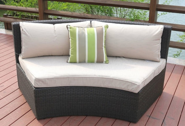 Homeroots Six Piece Outdoor Black Wicker Sectional Seating Group With Beige Cushions  Wicker 372318
