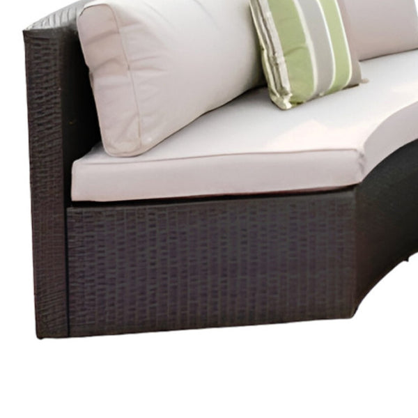 HomeRoots Six-Piece Outdoor Sectional Seating Set with Stylish Beige Cushions and Glass Coffee Table 372318
