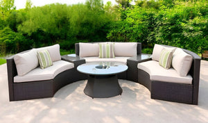 Homeroots Six Piece Outdoor Black Wicker Sectional Seating Group With Beige Cushions  Wicker 372318