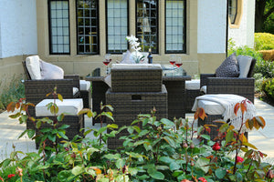 Homeroots Nine Piece Clear And Gray Glass Dining Set  Polyethylene 372319