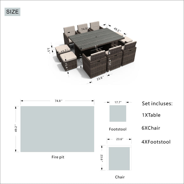 Homeroots 11 Piece Clear And Gray Glass Dining Set  Polyethylene 372320