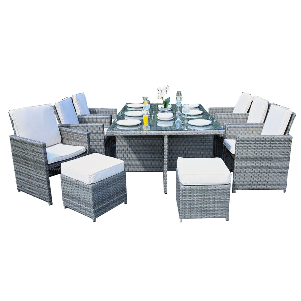 Homeroots 11 Piece Clear And Gray Glass Dining Set  Polyethylene 372320