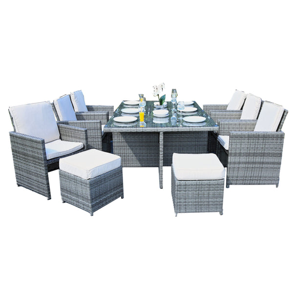 Homeroots 11 Piece Clear And Gray Glass Dining Set  Polyethylene 372320