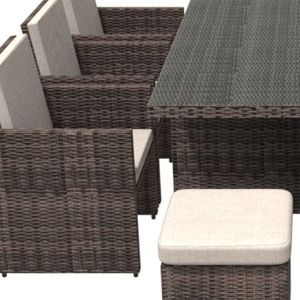 HomeRoots 11 Piece Clear and Gray Glass Dining Set – Modern Outdoor Elegance for Gatherings and Entertaining 372320