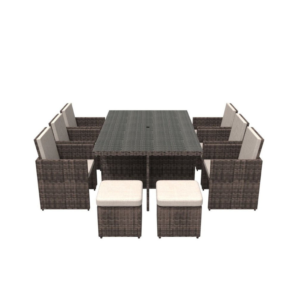 HomeRoots 11 Piece Clear and Gray Glass Dining Set – Modern Outdoor Elegance for Gatherings and Entertaining 372320