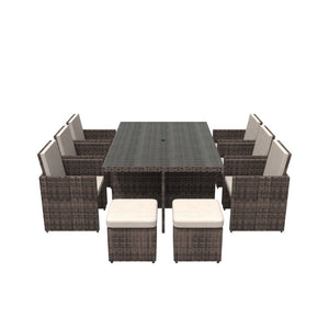 HomeRoots 11 Piece Clear and Gray Glass Dining Set – Modern Outdoor Elegance for Gatherings and Entertaining 372320