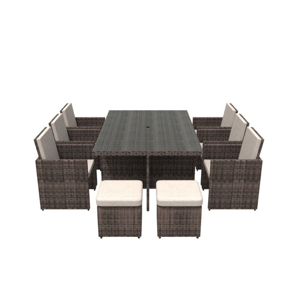 HomeRoots 11 Piece Clear and Gray Glass Dining Set – Modern Outdoor Elegance for Gatherings and Entertaining 372320