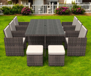 HomeRoots 11 Piece Clear and Gray Glass Dining Set – Modern Outdoor Elegance for Gatherings and Entertaining 372320