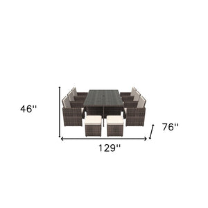 HomeRoots 11 Piece Clear and Gray Glass Dining Set – Modern Outdoor Elegance for Gatherings and Entertaining 372320