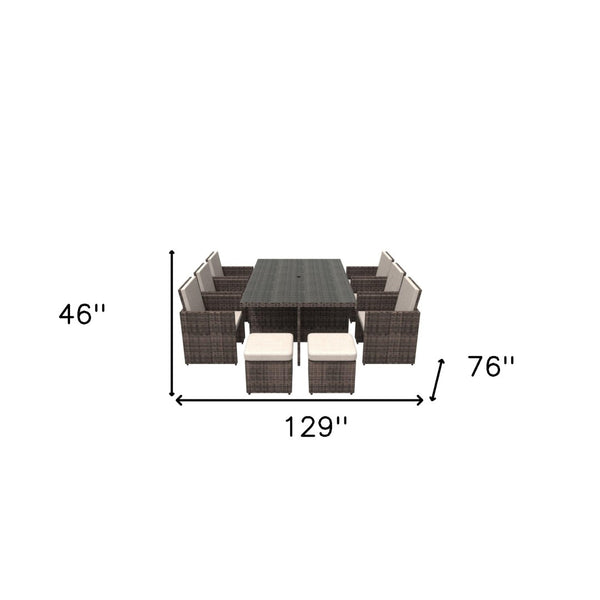 HomeRoots 11 Piece Clear and Gray Glass Dining Set – Modern Outdoor Elegance for Gatherings and Entertaining 372320
