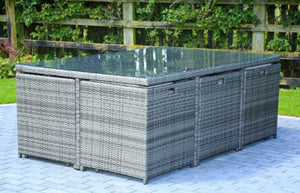HomeRoots 11 Piece Clear and Gray Glass Dining Set – Modern Outdoor Elegance for Gatherings and Entertaining 372320