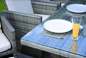 HomeRoots 11 Piece Clear and Gray Glass Dining Set – Modern Outdoor Elegance for Gatherings and Entertaining 372320