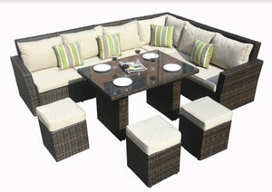 Homeroots 180.96" X 33.54" X 34.71" Brown 8piece Outdoor Sectional Set With Cushions  Polyethylene 372321
