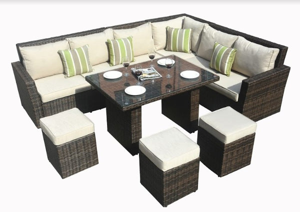 Homeroots 180.96" X 33.54" X 34.71" Brown 8piece Outdoor Sectional Set With Cushions  Polyethylene 372321