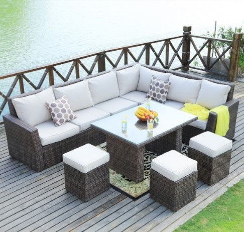 Homeroots 180.96" X 33.54" X 34.71" Brown 8piece Outdoor Sectional Set With Cushions  Polyethylene 372321