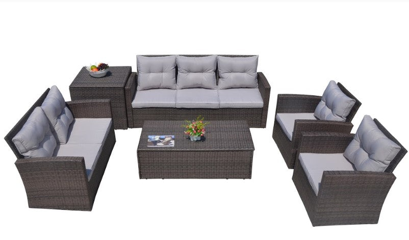 Homeroots Six Piece Outdoor Brown Metal Sofa Seating Group With Cushions  Polyethylene 372323