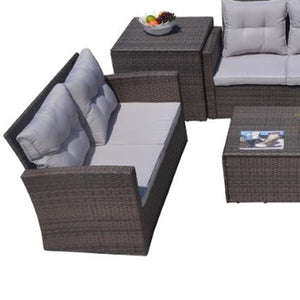 HomeRoots Six-Piece Outdoor Metal Seating Group with Cushions - Stylish Comfort, Storage, and Modern Design 372323
