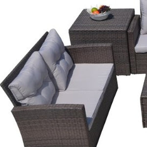 HomeRoots Six-Piece Outdoor Metal Seating Group with Cushions - Stylish Comfort, Storage, and Modern Design 372323