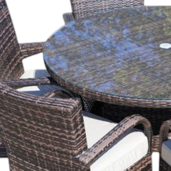 HomeRoots Seven Piece Clear and Gray Round Glass Dining Set - Stylish Outdoor Seating for Effortless Entertaining 372324