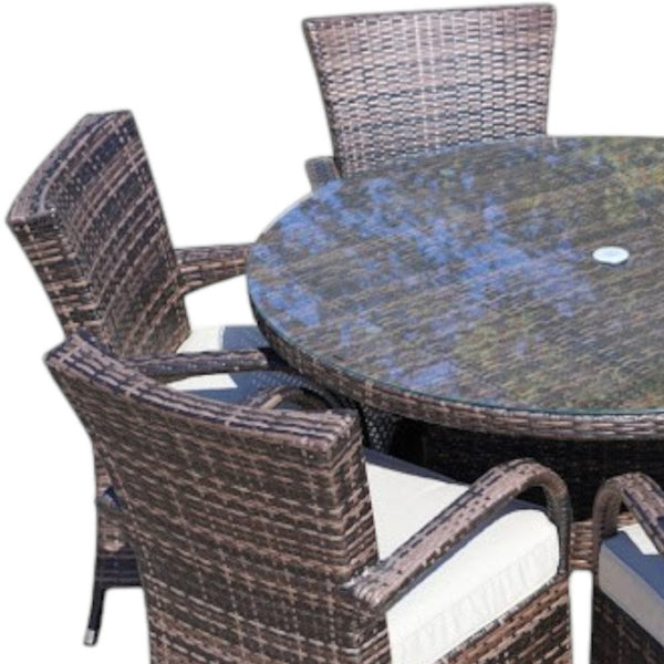 HomeRoots Seven Piece Clear and Gray Round Glass Dining Set - Stylish Outdoor Seating for Effortless Entertaining 372324
