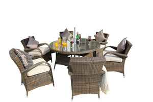 Homeroots 211" X 55" X 32" Brown 7piece Outdoor Dining Set With Washed Cushion  Polyethylene 372324