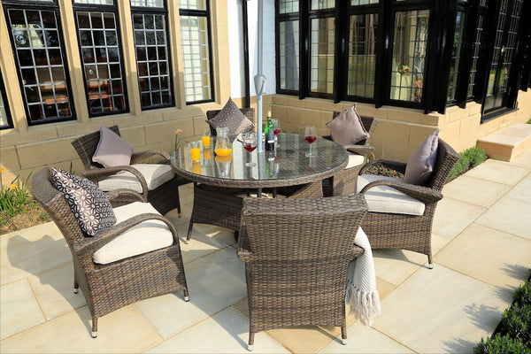 Homeroots 211" X 55" X 32" Brown 7piece Outdoor Dining Set With Washed Cushion  Polyethylene 372324