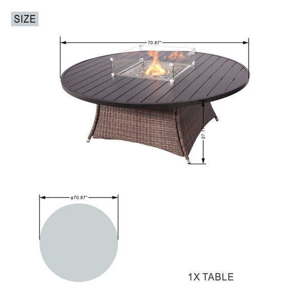 Homeroots Brown Wicker Round Outdoor Fire Pit Dining Set With 8 Chairs   372326
