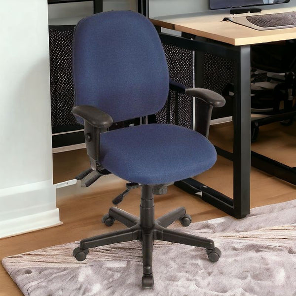 Homeroots Navy Blue And Black Adjustable Swivel Fabric Rolling Office Chair Navy Jute 372332
