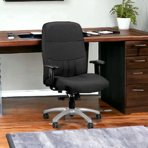 Homeroots Black Adjustable Swivel Fabric Rolling Office Chair  Jute 372345