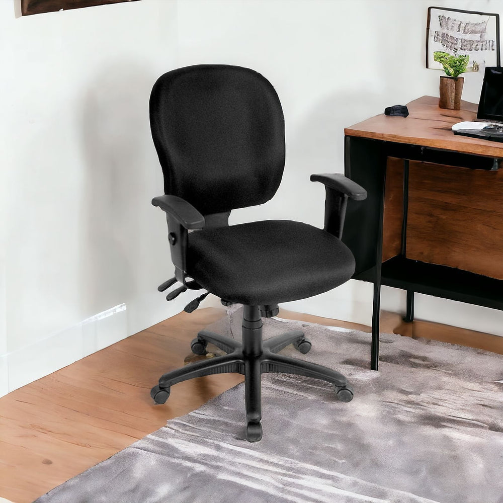 Homeroots Charcoal And Black Adjustable Swivel Fabric Rolling Office Chair Black Jute 372358