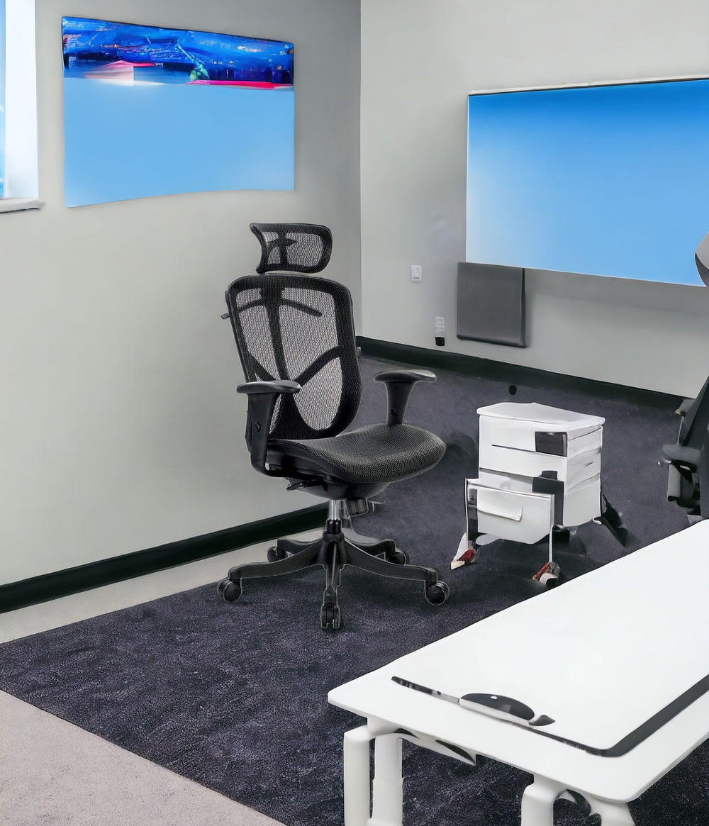 Homeroots Black Adjustable Swivel Mesh Rolling Executive Office Chair  Plastic 372370