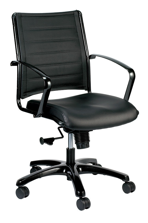 Homeroots Black And Silver Adjustable Swivel Faux Leather Rolling Office Chair  Leather 372374