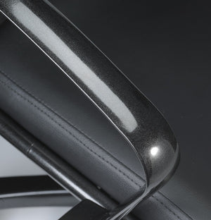 Homeroots Black And Silver Adjustable Swivel Faux Leather Rolling Office Chair  Leather 372374