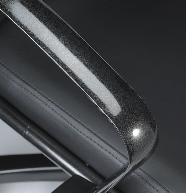 Homeroots Black And Silver Adjustable Swivel Faux Leather Rolling Office Chair  Leather 372374