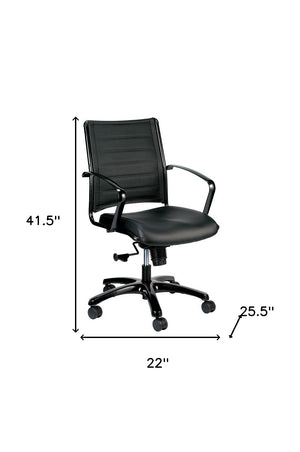 Homeroots Black And Silver Adjustable Swivel Faux Leather Rolling Office Chair  Leather 372374