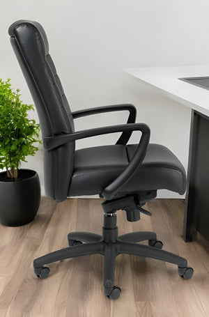 Homeroots Black Adjustable Swivel Faux Leather Rolling Office Chair Black Leather 372375