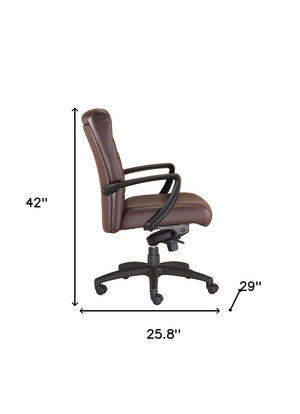 Homeroots Brown And Black Adjustable Swivel Faux Leather Rolling Office Chair Brown Leather 372376