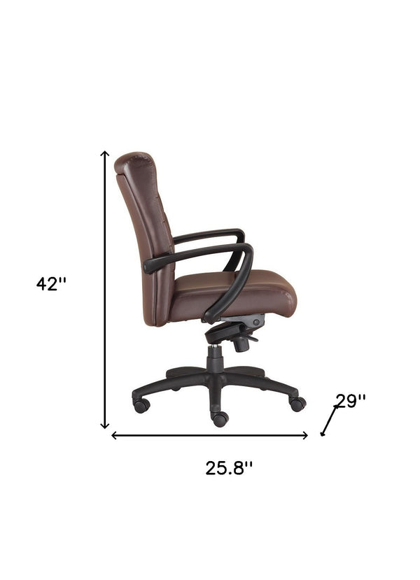 Homeroots Brown And Black Adjustable Swivel Faux Leather Rolling Office Chair Brown Leather 372376
