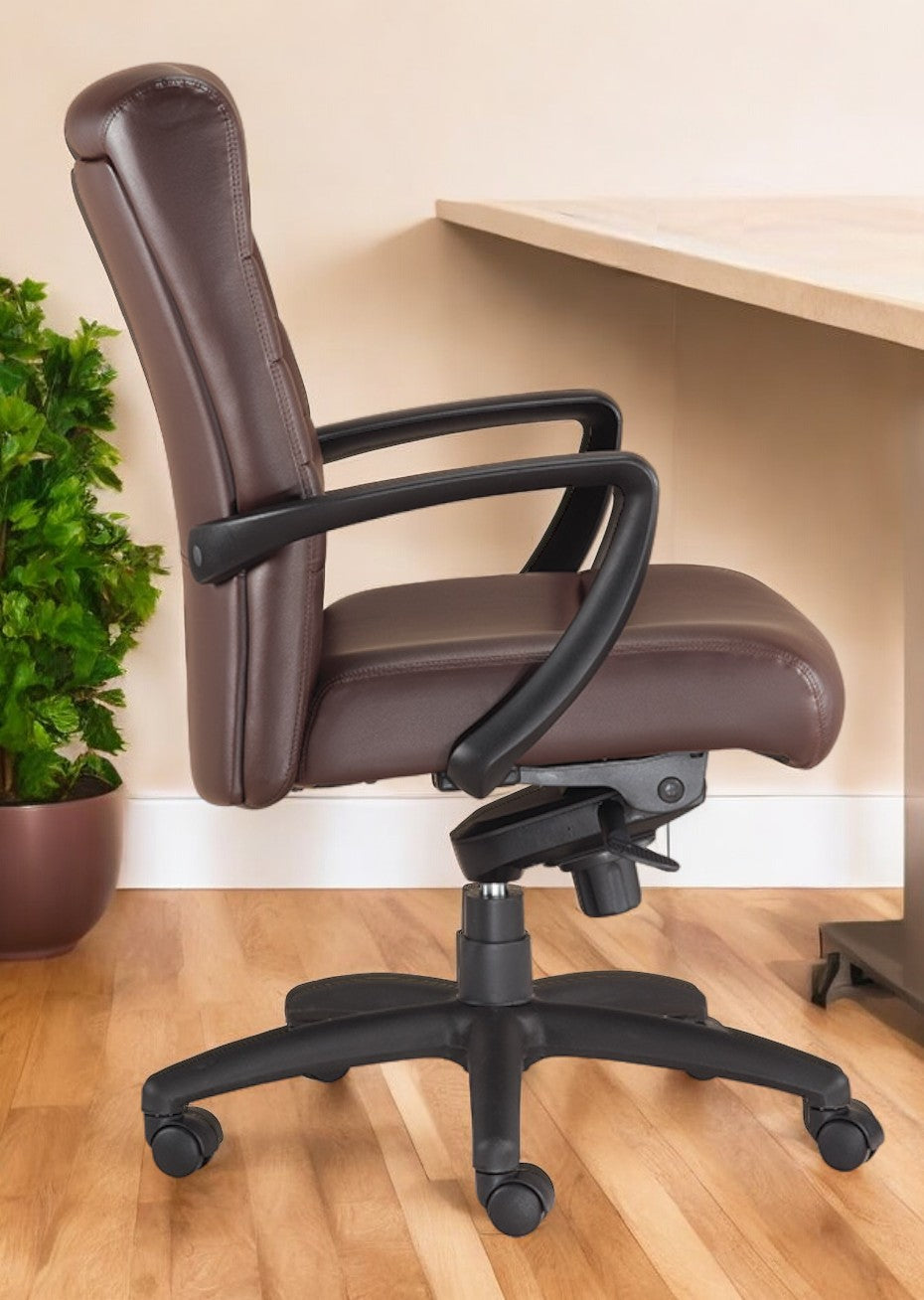 Homeroots Brown And Black Adjustable Swivel Faux Leather Rolling Office Chair Brown Leather 372376