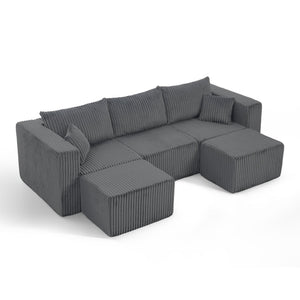 English Elm Compact Modular Sectional Corduroy Sofa High Density Foam Fill for Small Space Living Gray W487P411609