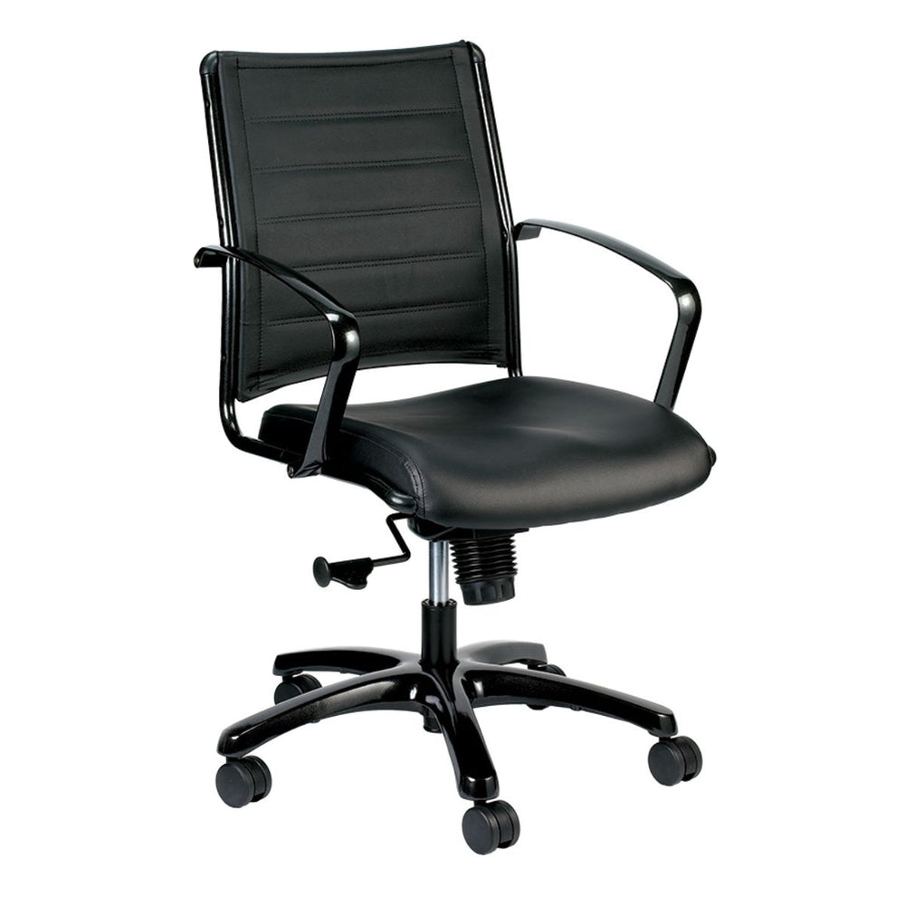 Homeroots Black Adjustable Swivel Faux Leather Rolling Office Chair  Leather 372377