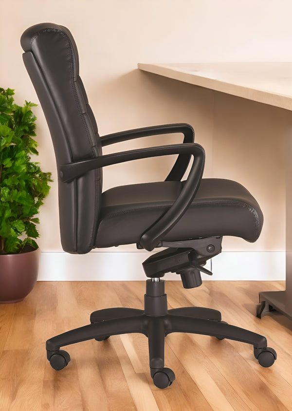 Homeroots Black Adjustable Swivel Faux Leather Rolling Office Chair Black Leather 372378
