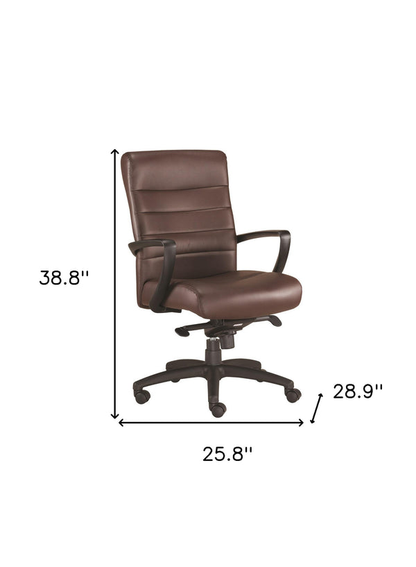 Homeroots Brown And Black Adjustable Swivel Faux Leather Rolling Office Chair Brown Leather 372379